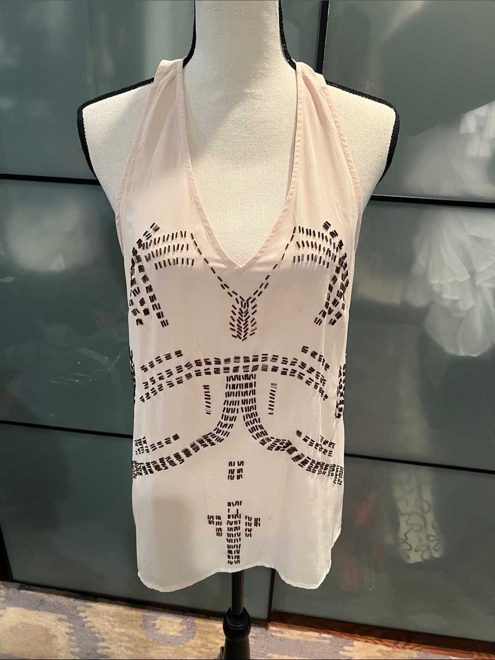 Love Stitch Pale Pink Beaded Halter Tank